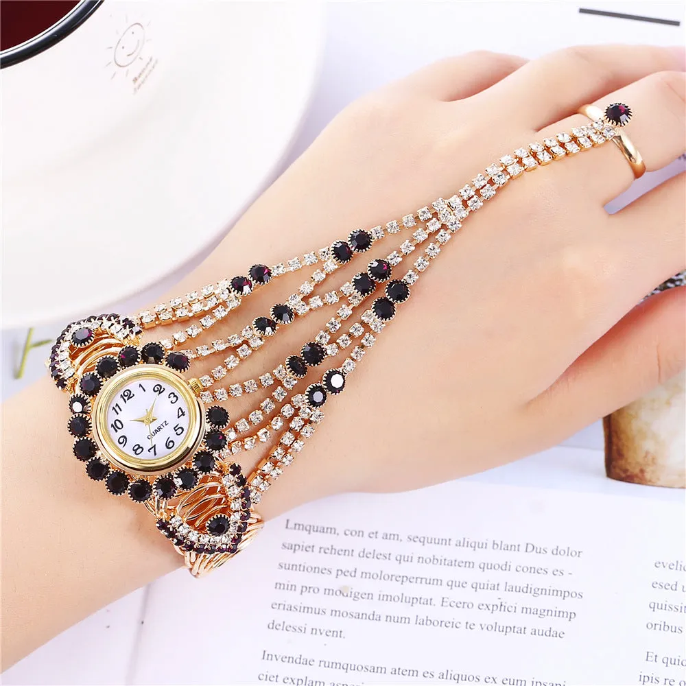 Watch Trend Women's Diamond Claw Chain Ring Set Watch One Piece