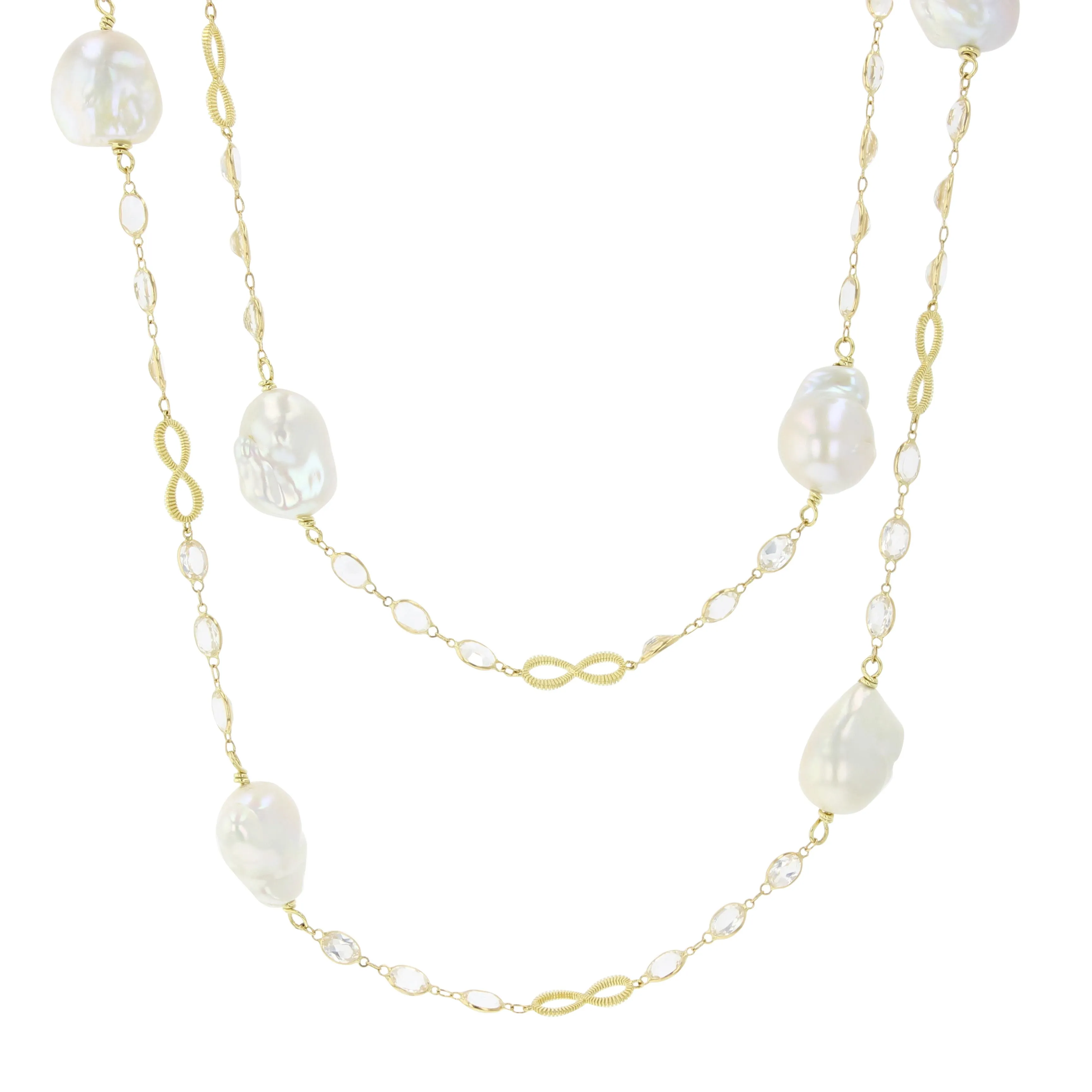 White Topaz Fresh Water Pearl Strie Necklace