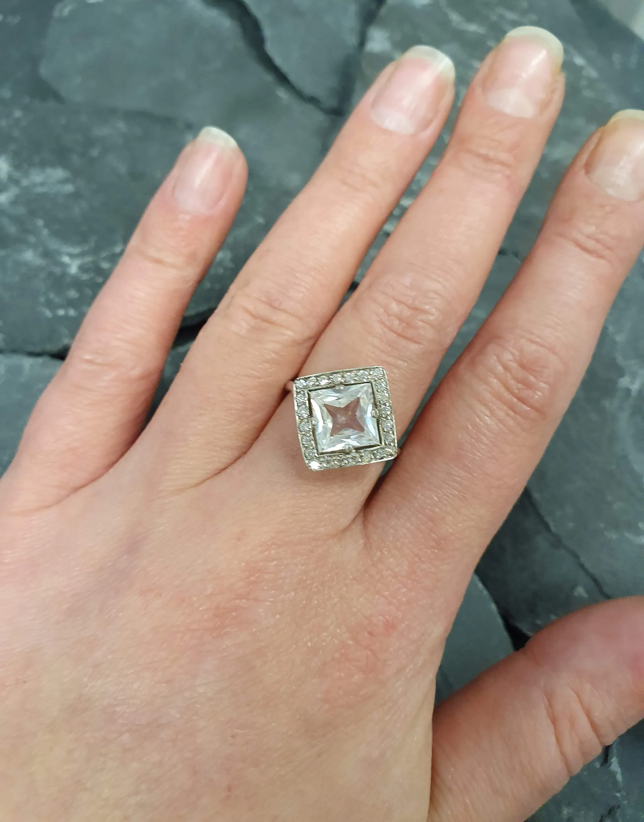 White Topaz Ring - Princess Cut Ring - Topaz Square Ring