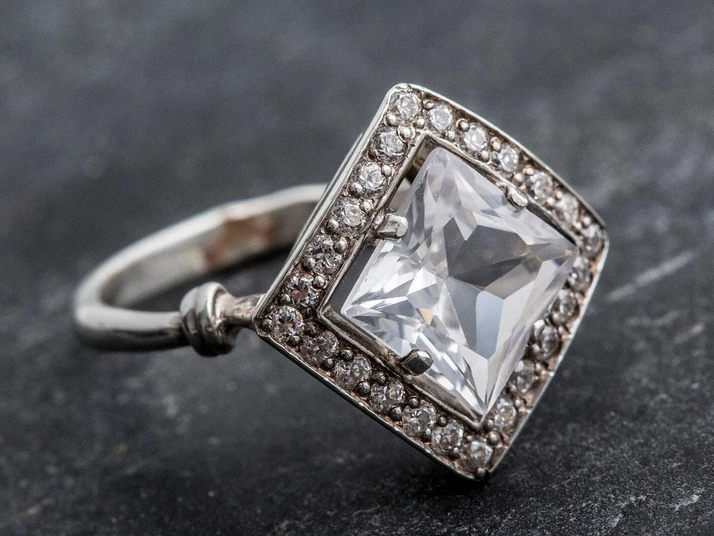 White Topaz Ring - Princess Cut Ring - Topaz Square Ring