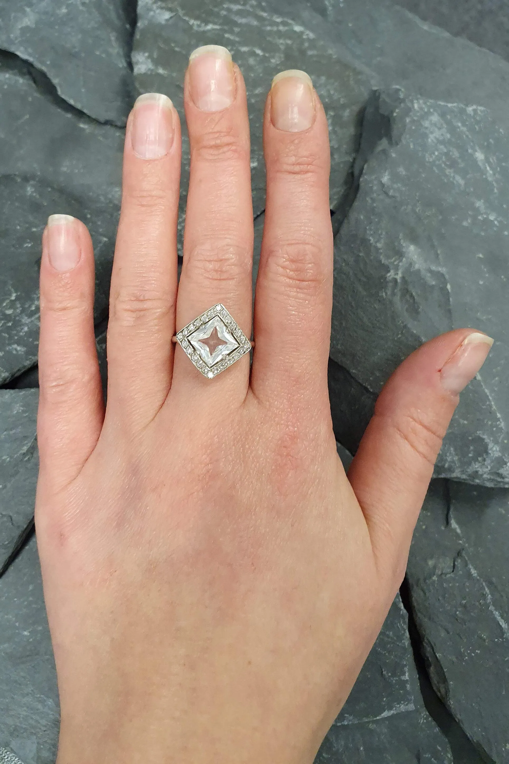 White Topaz Ring - Princess Cut Ring - Topaz Square Ring