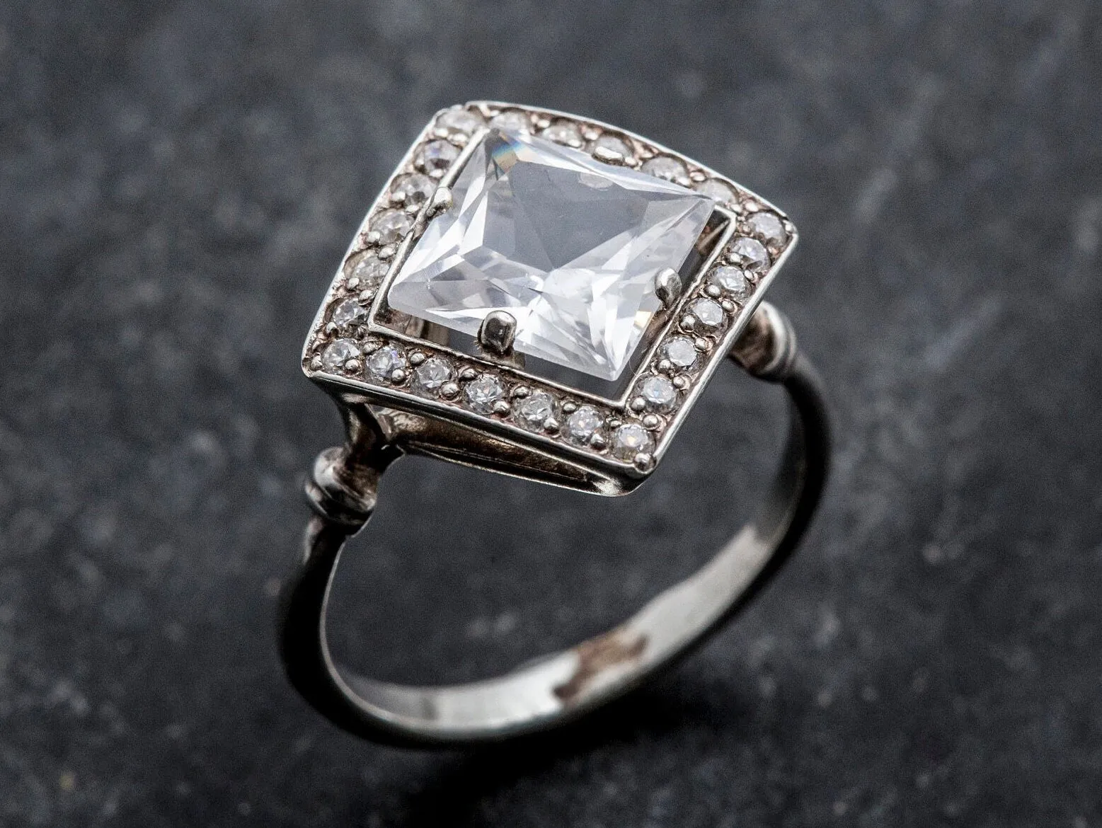 White Topaz Ring - Princess Cut Ring - Topaz Square Ring