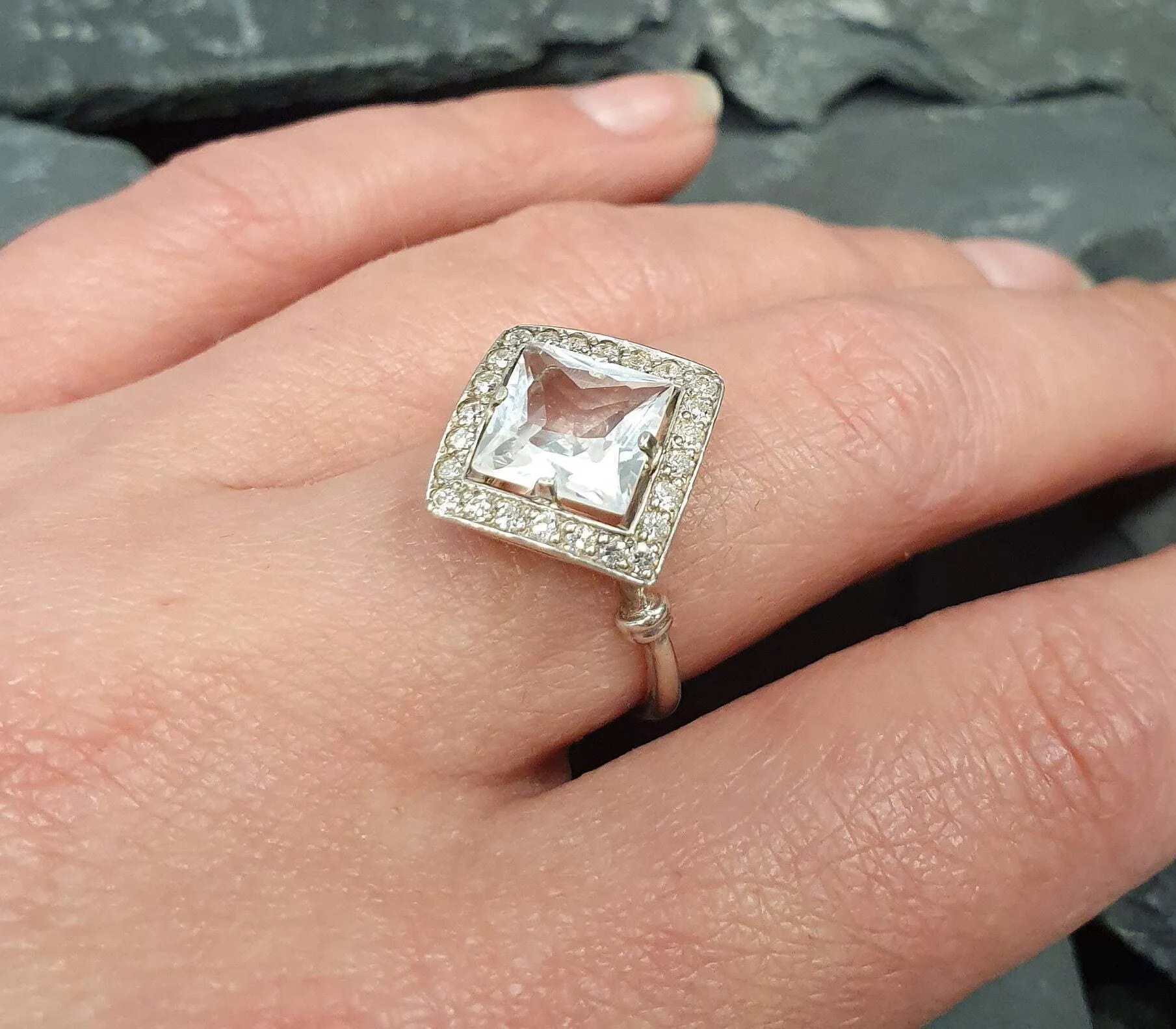 White Topaz Ring - Princess Cut Ring - Topaz Square Ring
