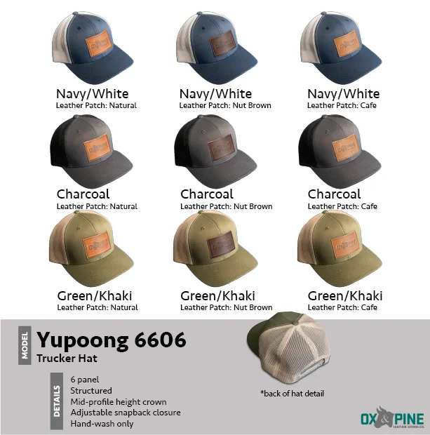 Your Logo on a Leather Patch Trucker Style Hat - Circle Patch